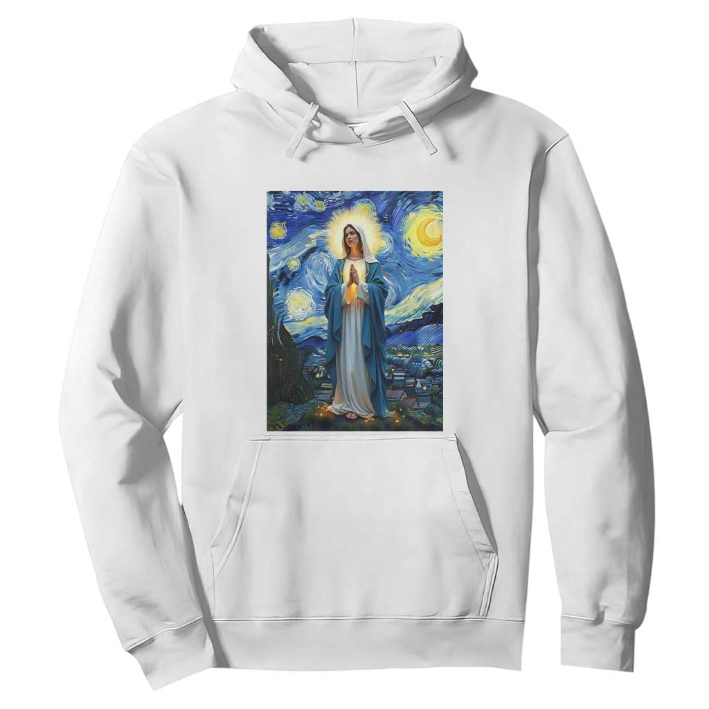 Virgin Mary Starry Night Hoodie Mother of Christ Catholic TS14 White Print Your Wear