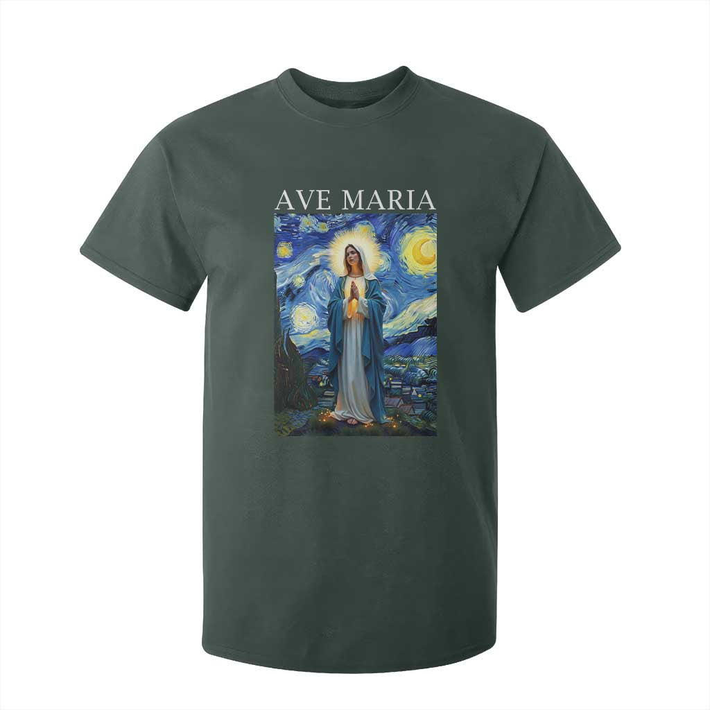 Virgin Mary Starry Night T Shirt For Kid Mother of Christ Catholic TS14 Dark Forest Green Print Your Wear