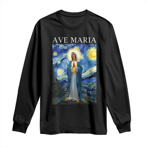 Virgin Mary Starry Night Long Sleeve Shirt Mother of Christ Catholic - Print Your Wear