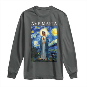 Virgin Mary Starry Night Long Sleeve Shirt Mother of Christ Catholic TS14 Dark Heather Print Your Wear