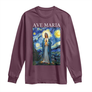 Virgin Mary Starry Night Long Sleeve Shirt Mother of Christ Catholic TS14 Maroon Print Your Wear