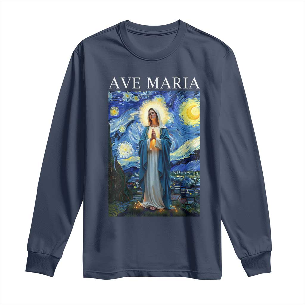 Virgin Mary Starry Night Long Sleeve Shirt Mother of Christ Catholic TS14 Navy Print Your Wear