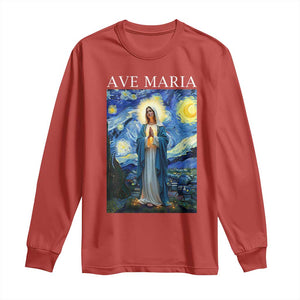Virgin Mary Starry Night Long Sleeve Shirt Mother of Christ Catholic - Print Your Wear