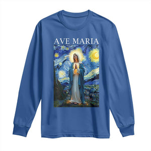 Virgin Mary Starry Night Long Sleeve Shirt Mother of Christ Catholic - Print Your Wear