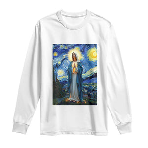 Virgin Mary Starry Night Long Sleeve Shirt Mother of Christ Catholic - Print Your Wear
