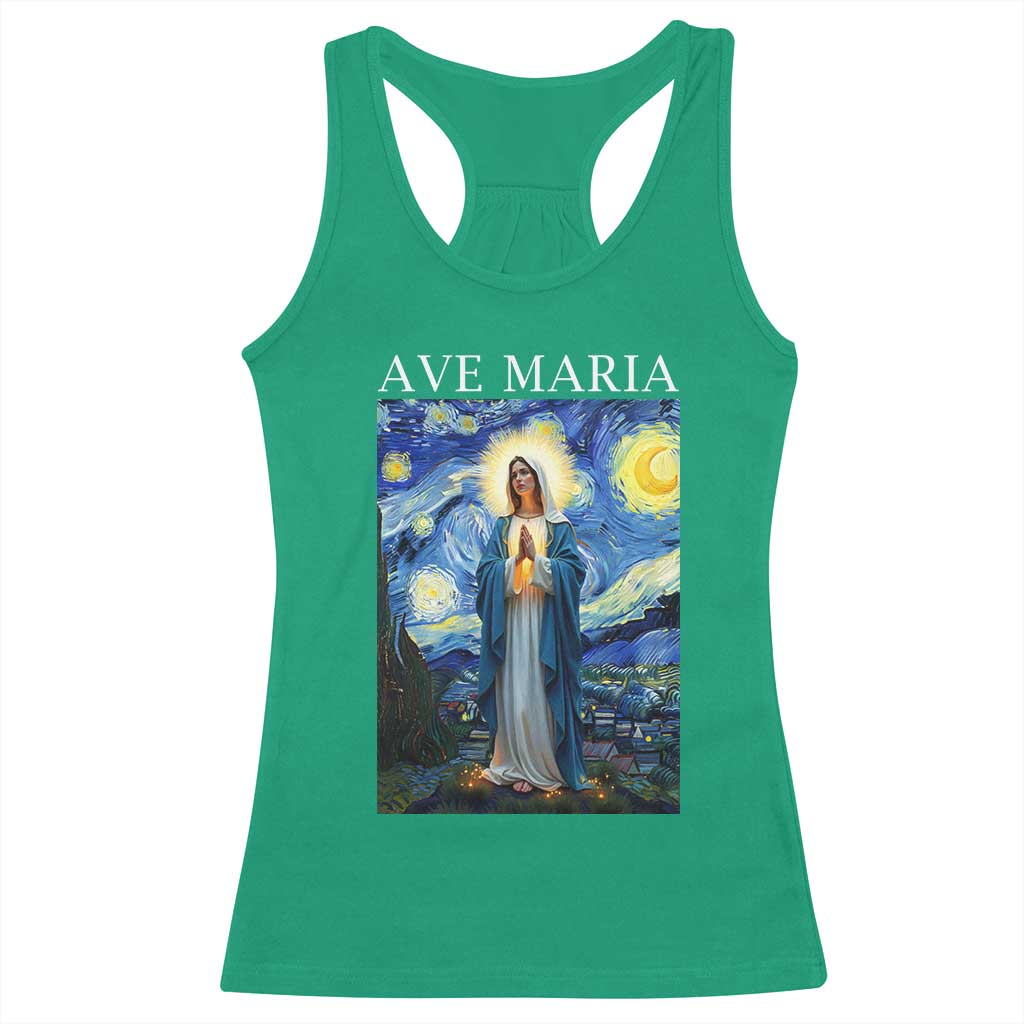 Virgin Mary Starry Night Racerback Tank Top Mother of Christ Catholic - Print Your Wear