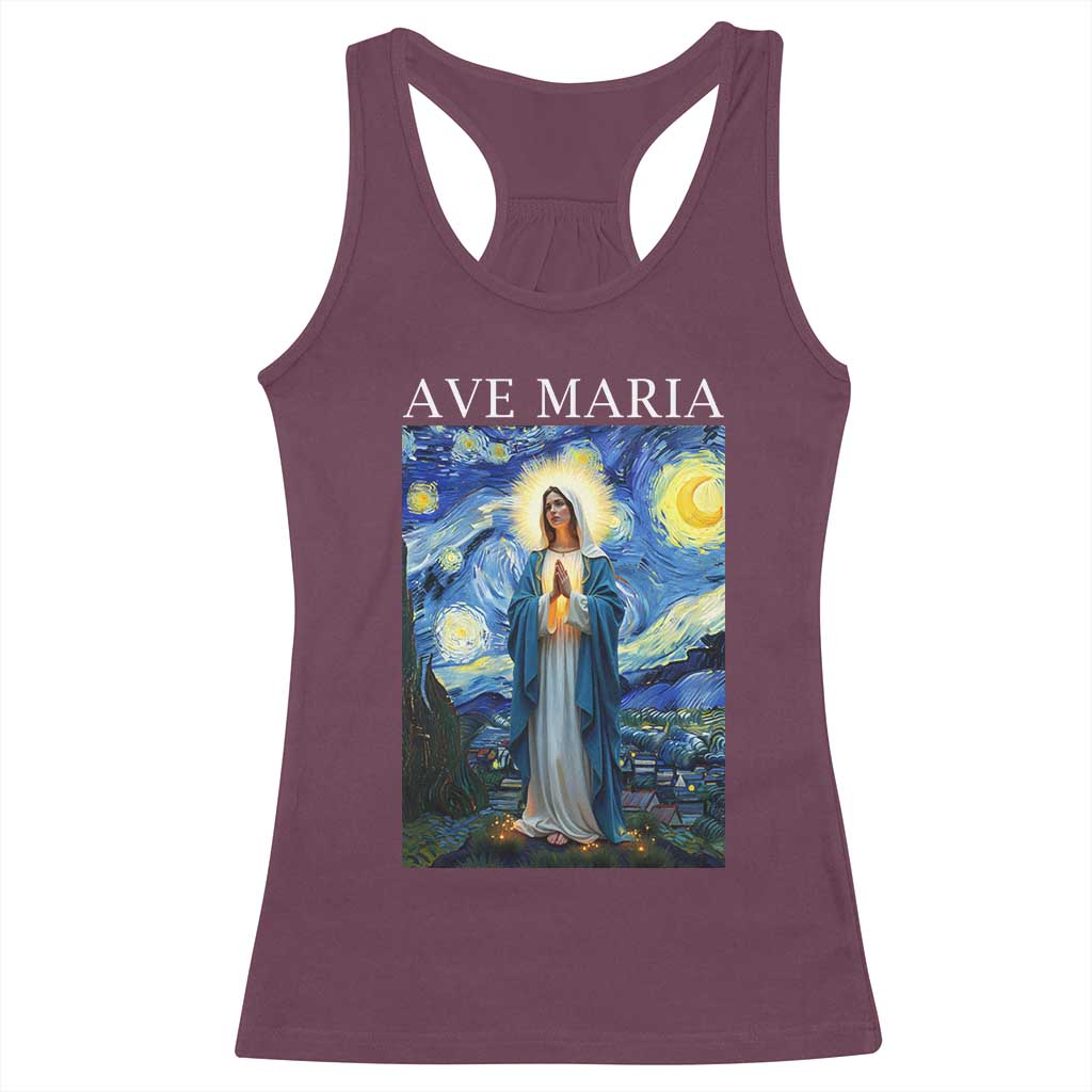 Virgin Mary Starry Night Racerback Tank Top Mother of Christ Catholic TS14 Maroon Print Your Wear