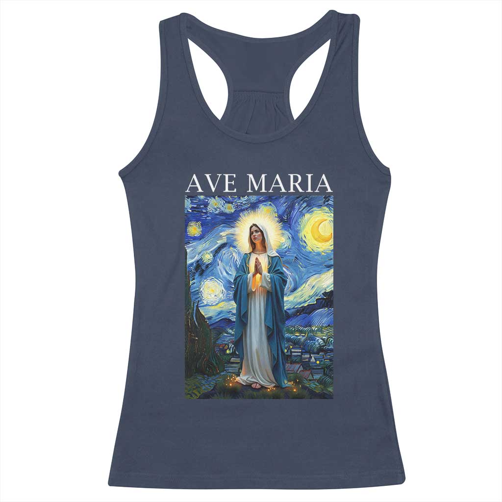 Virgin Mary Starry Night Racerback Tank Top Mother of Christ Catholic TS14 Navy Print Your Wear