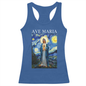 Virgin Mary Starry Night Racerback Tank Top Mother of Christ Catholic - Print Your Wear