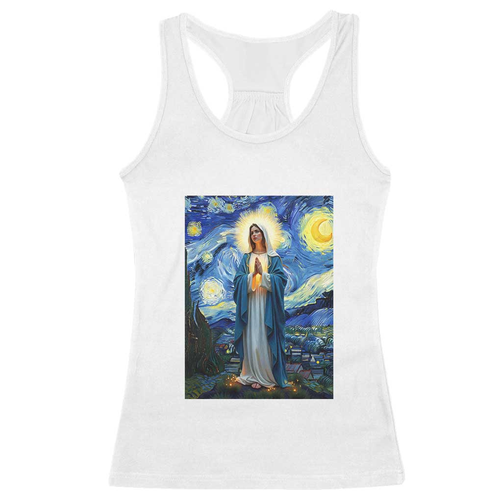 Virgin Mary Starry Night Racerback Tank Top Mother of Christ Catholic TS14 White Print Your Wear