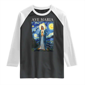 Virgin Mary Starry Night Raglan Shirt Mother of Christ Catholic TS14 Black White Print Your Wear