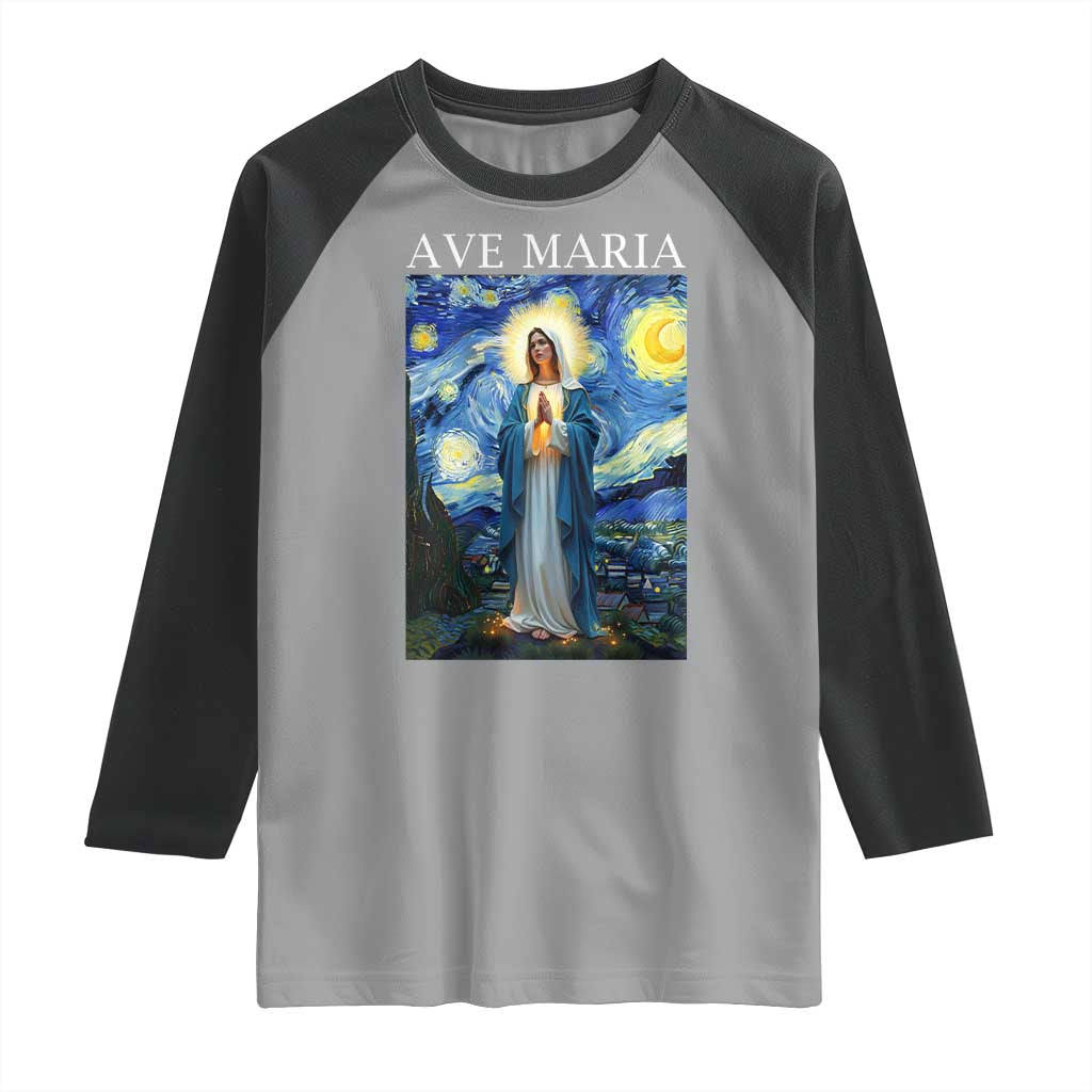 Virgin Mary Starry Night Raglan Shirt Mother of Christ Catholic TS14 Sport Gray Black Print Your Wear