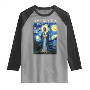 Virgin Mary Starry Night Raglan Shirt Mother of Christ Catholic TS14 Sport Gray Black Print Your Wear