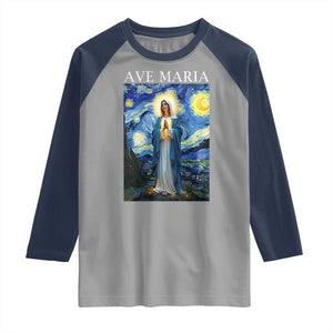 Virgin Mary Starry Night Raglan Shirt Mother of Christ Catholic TS14 Sport Gray Navy Print Your Wear