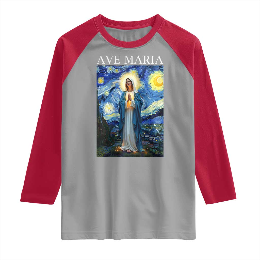 Virgin Mary Starry Night Raglan Shirt Mother of Christ Catholic TS14 Sport Gray Red Print Your Wear