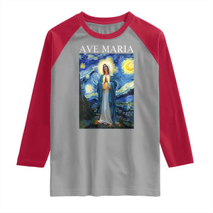 Virgin Mary Starry Night Raglan Shirt Mother of Christ Catholic TS14 Sport Gray Red Print Your Wear