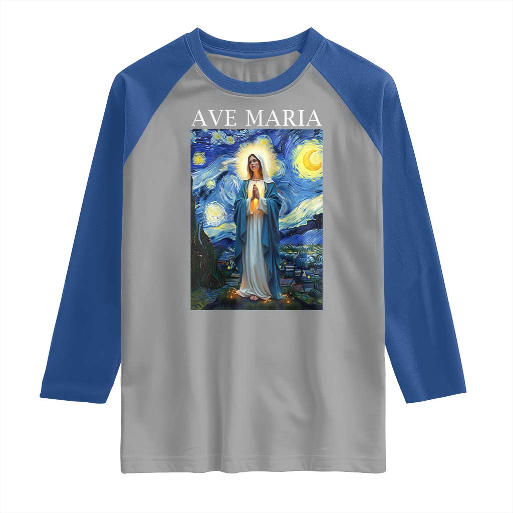 Virgin Mary Starry Night Raglan Shirt Mother of Christ Catholic TS14 Sport Gray Royal Print Your Wear
