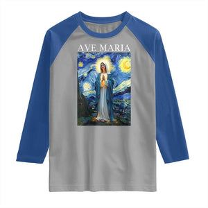 Virgin Mary Starry Night Raglan Shirt Mother of Christ Catholic TS14 Sport Gray Royal Print Your Wear