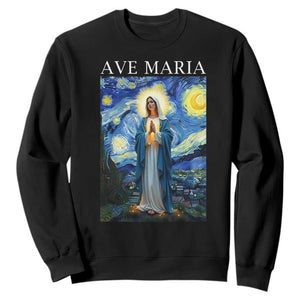 Virgin Mary Starry Night Sweatshirt Mother of Christ Catholic - Print Your Wear