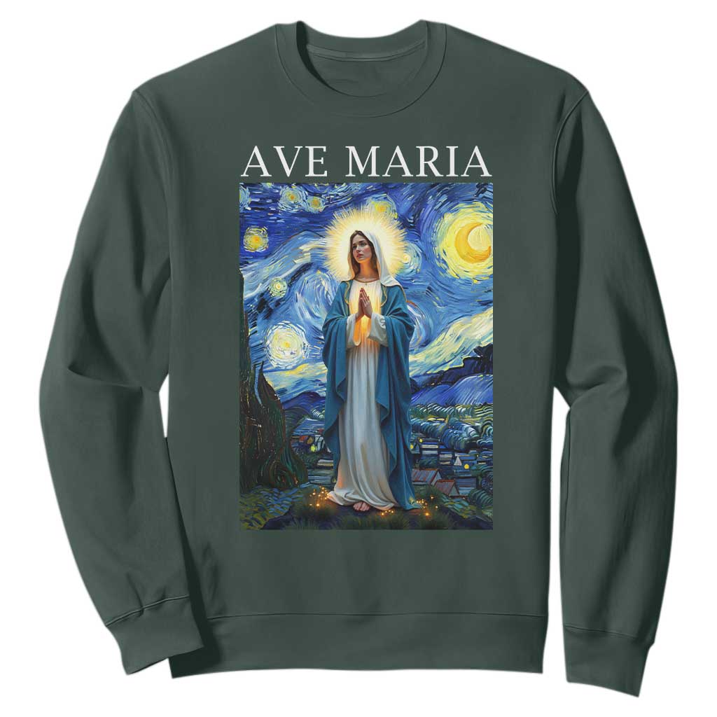 Virgin Mary Starry Night Sweatshirt Mother of Christ Catholic - Print Your Wear