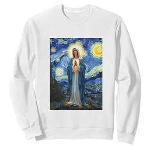Virgin Mary Starry Night Sweatshirt Mother of Christ Catholic - Print Your Wear