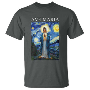 Virgin Mary Starry Night T Shirt Mother of Christ Catholic TS14 Dark Heather Print Your Wear