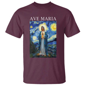 Virgin Mary Starry Night T Shirt Mother of Christ Catholic TS14 Maroon Print Your Wear