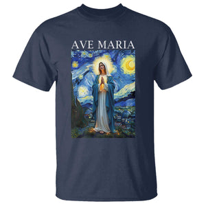 Virgin Mary Starry Night T Shirt Mother of Christ Catholic TS14 Navy Print Your Wear