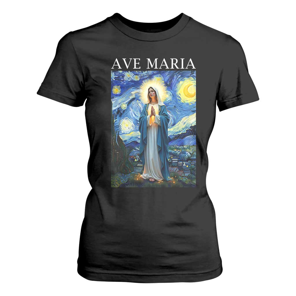 Virgin Mary Starry Night T Shirt For Women Mother of Christ Catholic TS14 Black Print Your Wear