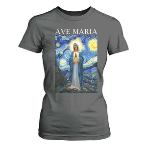 Virgin Mary Starry Night T Shirt For Women Mother of Christ Catholic TS14 Dark Heather Print Your Wear