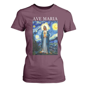 Virgin Mary Starry Night T Shirt For Women Mother of Christ Catholic TS14 Maroon Print Your Wear