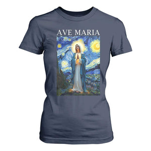 Virgin Mary Starry Night T Shirt For Women Mother of Christ Catholic TS14 Navy Print Your Wear