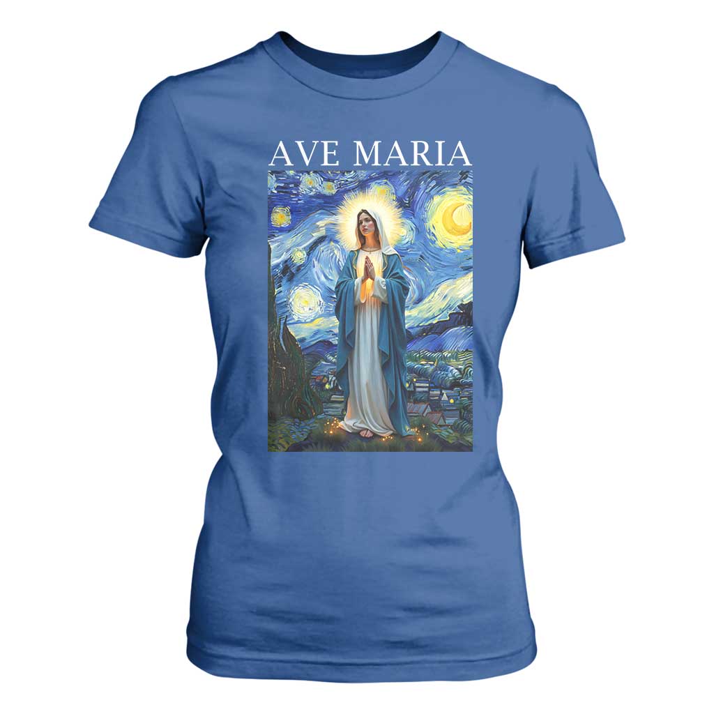 Virgin Mary Starry Night T Shirt For Women Mother of Christ Catholic TS14 Royal Blue Print Your Wear