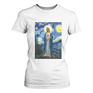 Virgin Mary Starry Night T Shirt For Women Mother of Christ Catholic TS14 White Print Your Wear