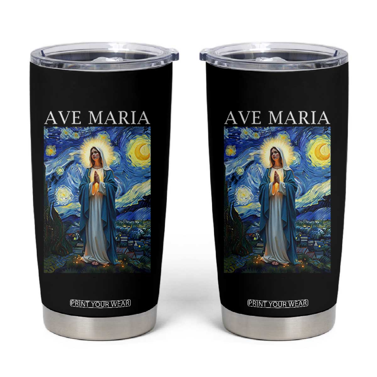 Virgin Mary Starry Night Tumbler Cup Mother of Christ Catholic TS14 Black Print Your Wear