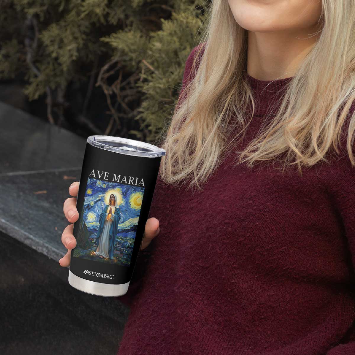 Virgin Mary Starry Night Tumbler Cup Mother of Christ Catholic TS14 Print Your Wear