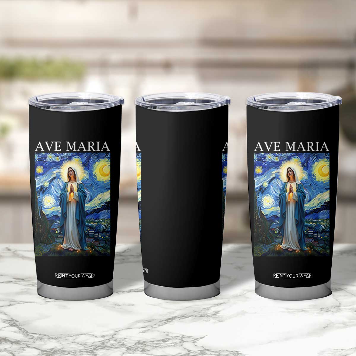 Virgin Mary Starry Night Tumbler Cup Mother of Christ Catholic TS14 Print Your Wear