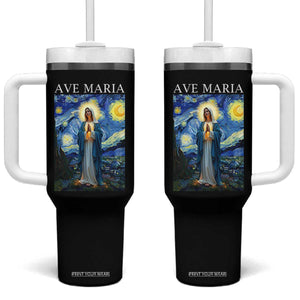 Virgin Mary Starry Night Tumbler With Handle Mother of Christ Catholic TS14 One Size: 40 oz Black Print Your Wear