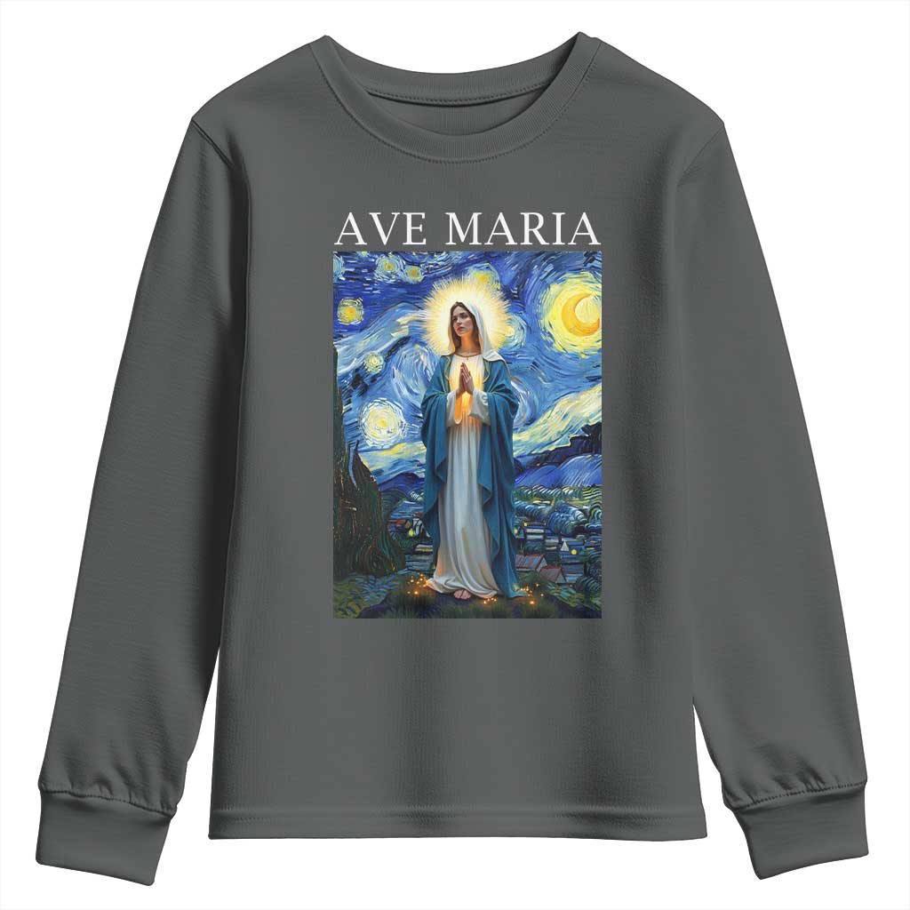 Virgin Mary Starry Night Youth Sweatshirt Mother of Christ Catholic TS14 Dark Heather Print Your Wear