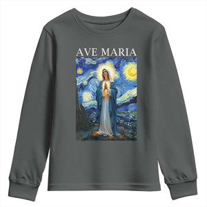 Virgin Mary Starry Night Youth Sweatshirt Mother of Christ Catholic TS14 Dark Heather Print Your Wear