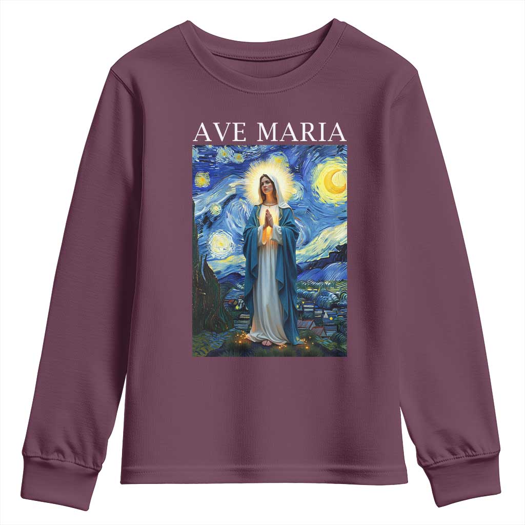 Virgin Mary Starry Night Youth Sweatshirt Mother of Christ Catholic TS14 Maroon Print Your Wear