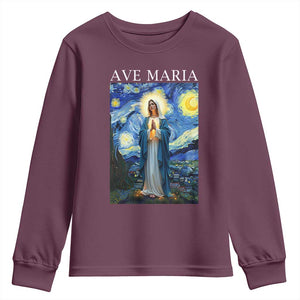 Virgin Mary Starry Night Youth Sweatshirt Mother of Christ Catholic TS14 Maroon Print Your Wear