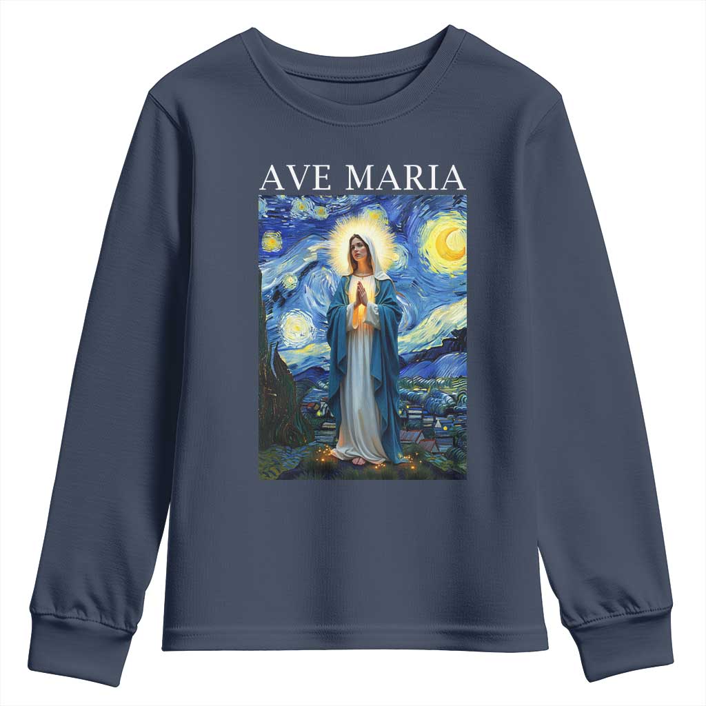 Virgin Mary Starry Night Youth Sweatshirt Mother of Christ Catholic TS14 Navy Print Your Wear