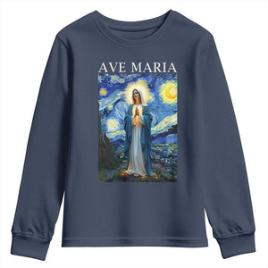 Virgin Mary Starry Night Youth Sweatshirt Mother of Christ Catholic TS14 Navy Print Your Wear