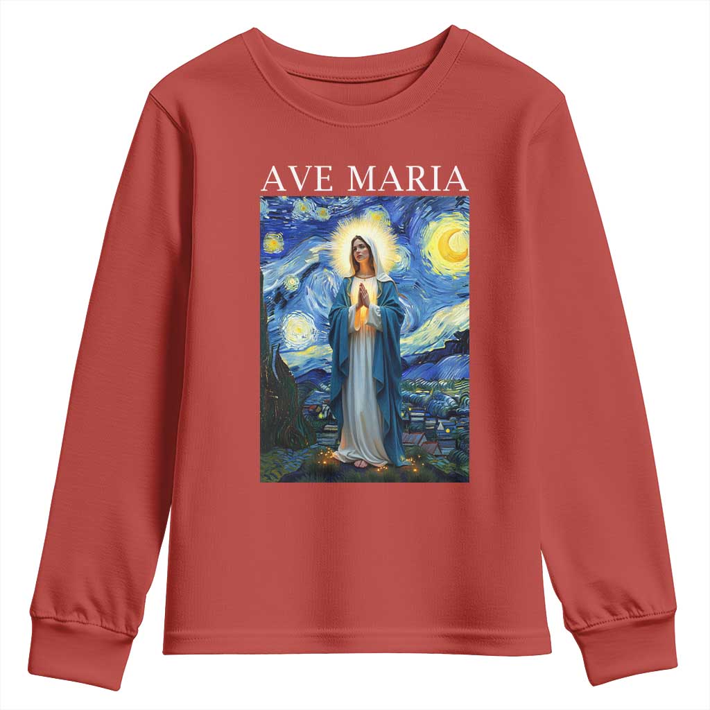Virgin Mary Starry Night Youth Sweatshirt Mother of Christ Catholic TS14 Red Print Your Wear