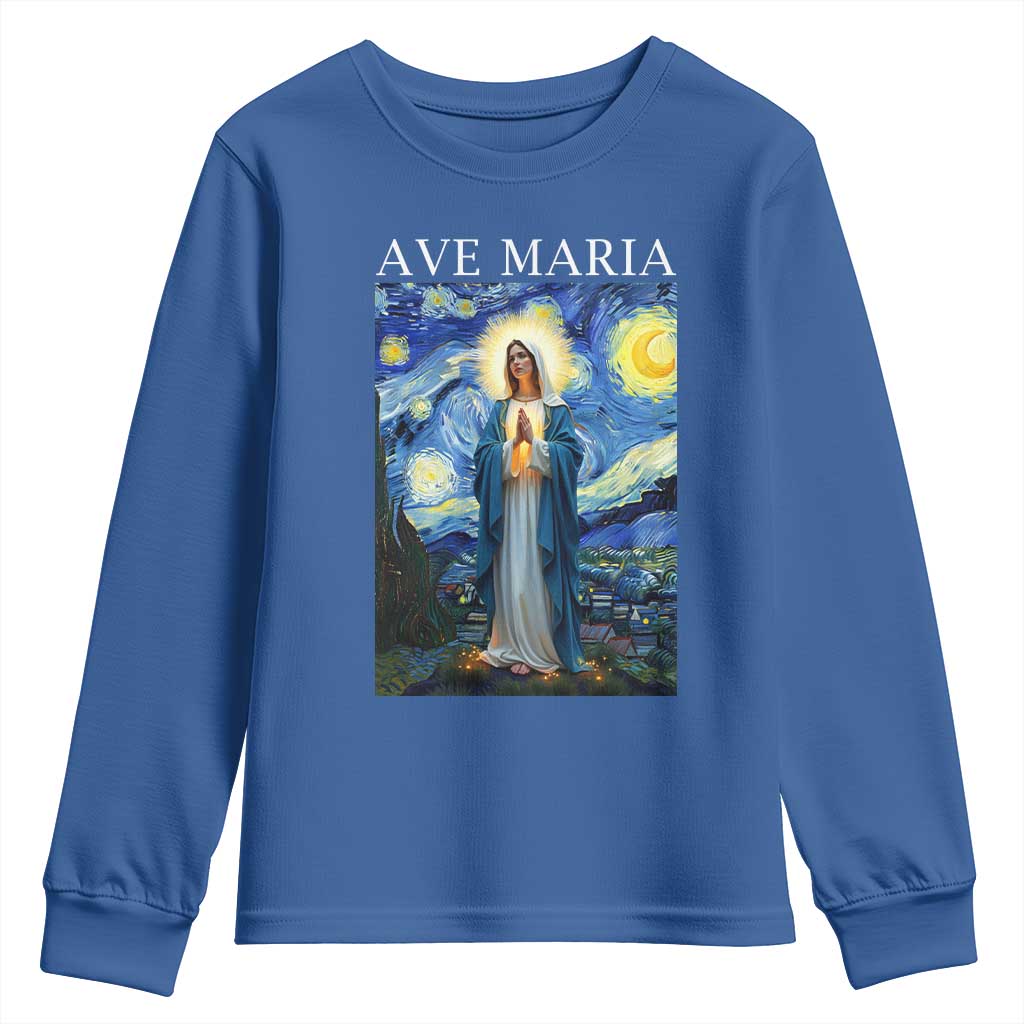 Virgin Mary Starry Night Youth Sweatshirt Mother of Christ Catholic TS14 Royal Blue Print Your Wear