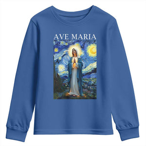 Virgin Mary Starry Night Youth Sweatshirt Mother of Christ Catholic TS14 Royal Blue Print Your Wear