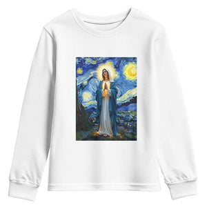 Virgin Mary Starry Night Youth Sweatshirt Mother of Christ Catholic TS14 White Print Your Wear