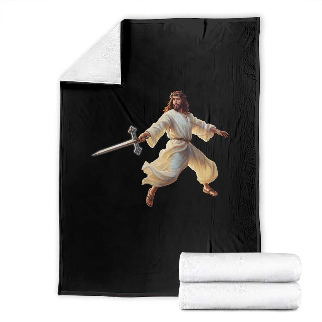 Funny Fencing Jesus Throw Blanket Combat Sport Christan Lover TS14 Black Print Your Wear