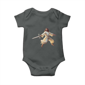Funny Fencing Jesus Baby Onesie Combat Sport Christan Lover TS14 Dark Heather Print Your Wear